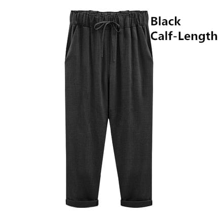 A Aslea Rovie Officiall Store Bottoms black Calf-Length / XL Athens Linen Cotton Elastic Trouser - M-6XL - 5 Colors