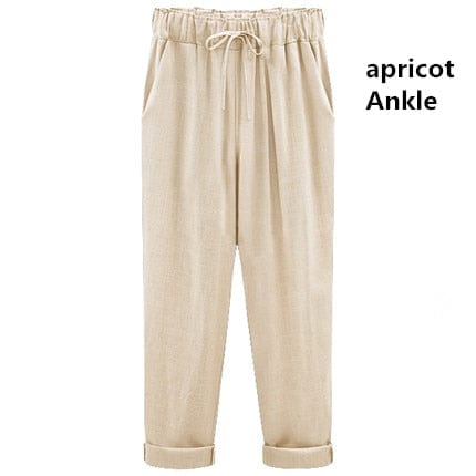 A Aslea Rovie Officiall Store Bottoms apricot Ankle / XL Athens Linen Cotton Elastic Trouser - M-6XL - 5 Colors