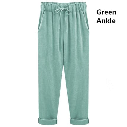 A Aslea Rovie Officiall Store Bottoms green Ankle / XL Athens Linen Cotton Elastic Trouser - M-6XL - 5 Colors