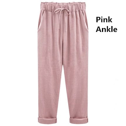 A Aslea Rovie Officiall Store Bottoms pink Ankle / XL Athens Linen Cotton Elastic Trouser - M-6XL - 5 Colors