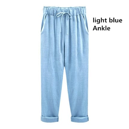 A Aslea Rovie Officiall Store Bottoms light blue Ankle / XL Athens Linen Cotton Elastic Trouser - M-6XL - 5 Colors