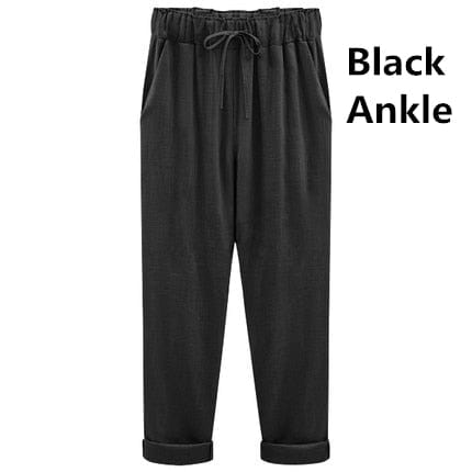 A Aslea Rovie Officiall Store Bottoms black Ankle / XL Athens Linen Cotton Elastic Trouser - M-6XL - 5 Colors