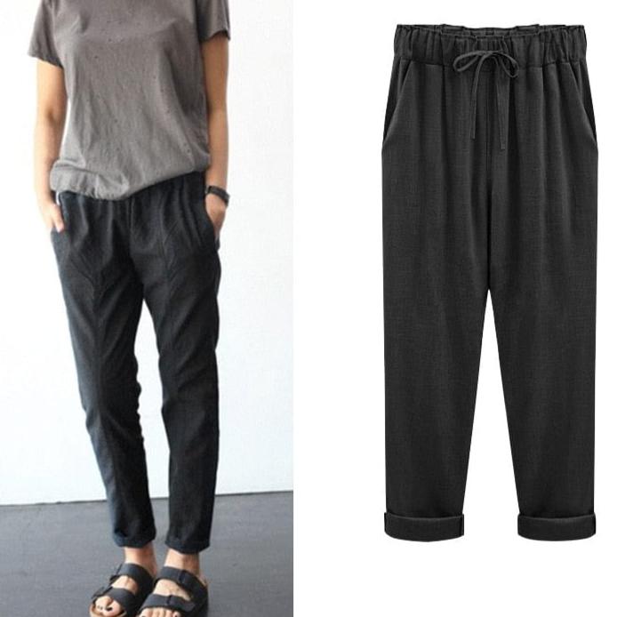 A Aslea Rovie Officiall Store Bottoms Athens Linen Cotton Elastic Trouser - M-6XL - 5 Colors