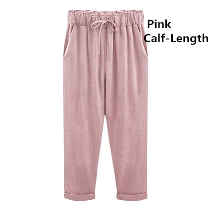 A Aslea Rovie Officiall Store Bottoms pink Calf-Length / XL Athens Linen Cotton Elastic Trouser - M-6XL - 5 Colors