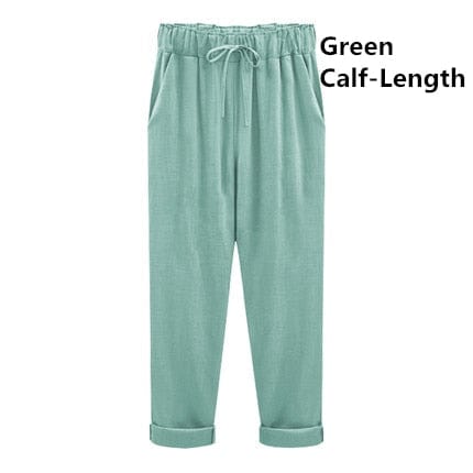 A Aslea Rovie Officiall Store Bottoms green  Calf-Length / XL Athens Linen Cotton Elastic Trouser - M-6XL - 5 Colors