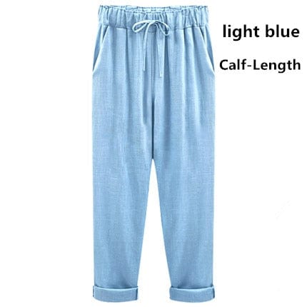 A Aslea Rovie Officiall Store Bottoms light blue  Calf / XL Athens Linen Cotton Elastic Trouser - M-6XL - 5 Colors