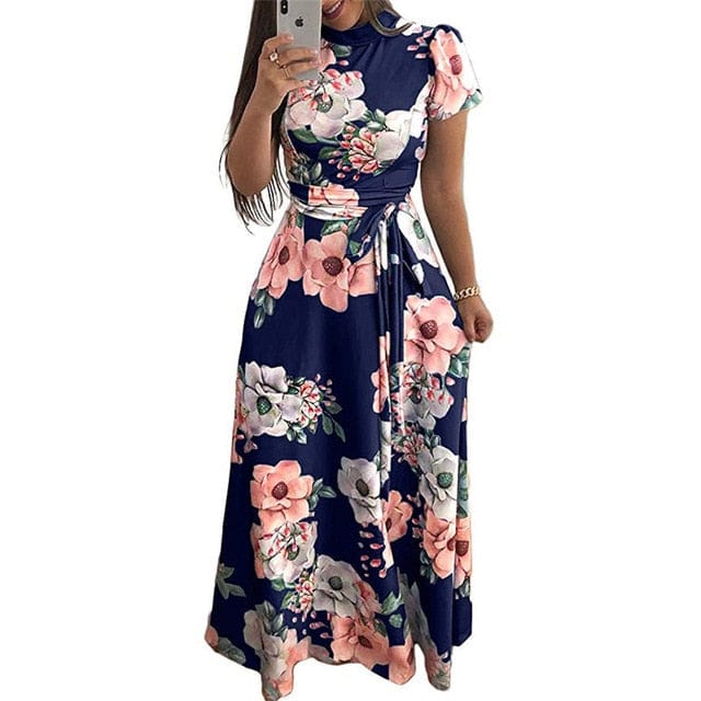 Spruced Roost Dress Navy Blue / S Floral Garden Long Maxi Dress - S-3XL - 3 Colors
