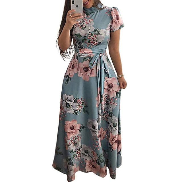 Spruced Roost Dress Light Blue / S Floral Garden Long Maxi Dress - S-3XL - 3 Colors