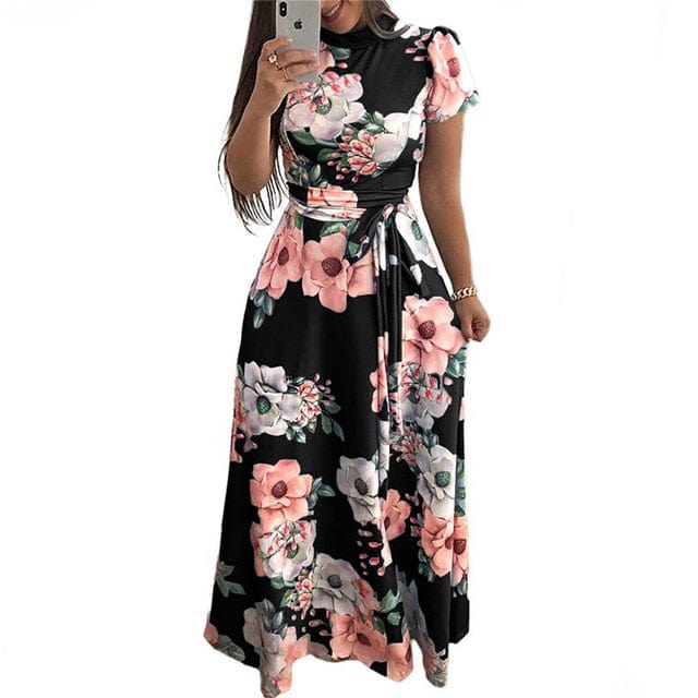 Spruced Roost Dress Black / S Floral Garden Long Maxi Dress - S-3XL - 3 Colors