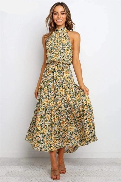 Factory to Customers Dress Yellow Floral / S Ruffles A-Line Sleeveless Dress - S-XL - 12 Colors