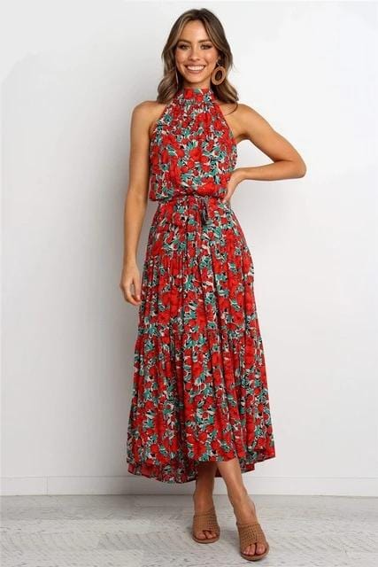Factory to Customers Dress Red Floral / S Ruffles A-Line Sleeveless Dress - S-XL - 12 Colors