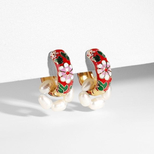 Onekiss Official Store Earrings Red Boho Enamel Pearl Drop Earrings - 20 Styles