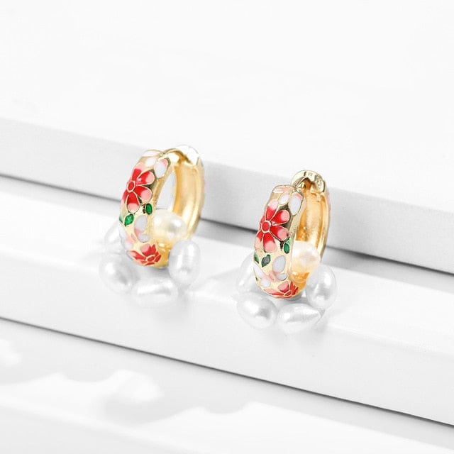 Onekiss Official Store Earrings red gold Boho Enamel Pearl Drop Earrings - 20 Styles