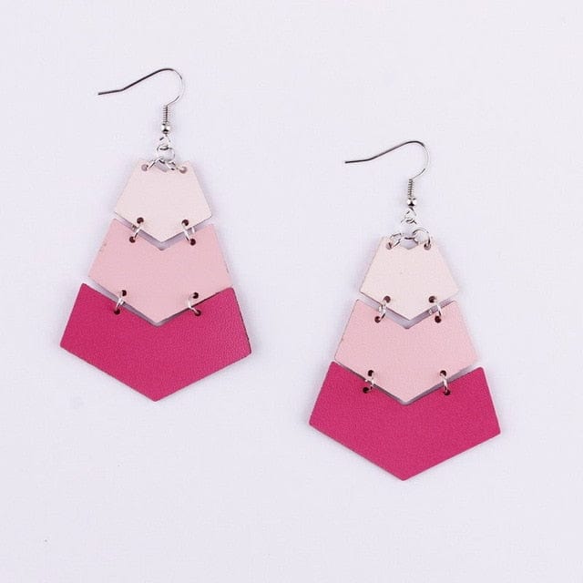 Spruced Roost Earrings Pink Chevron Leather Dangle Earrings - 5 Colors