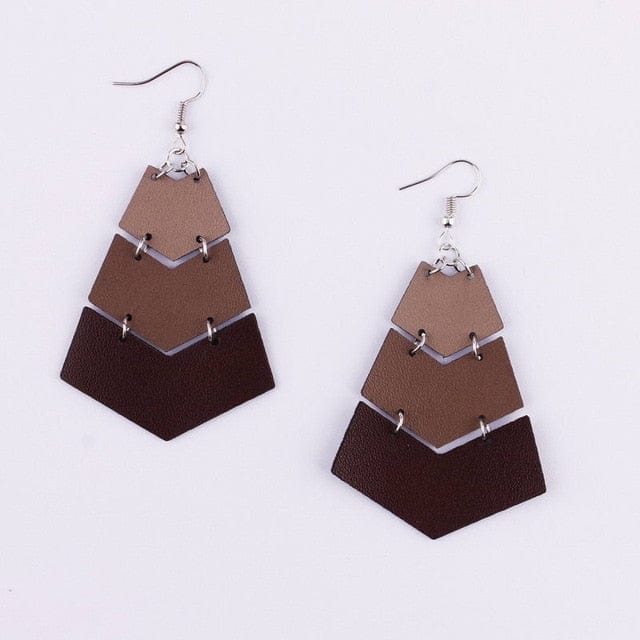 Spruced Roost Earrings Brown Chevron Leather Dangle Earrings - 5 Colors