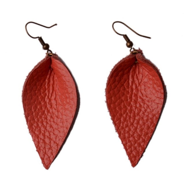 Spruced Roost Earrings coral Colorful Teardrop Genuine Leather Earrings
