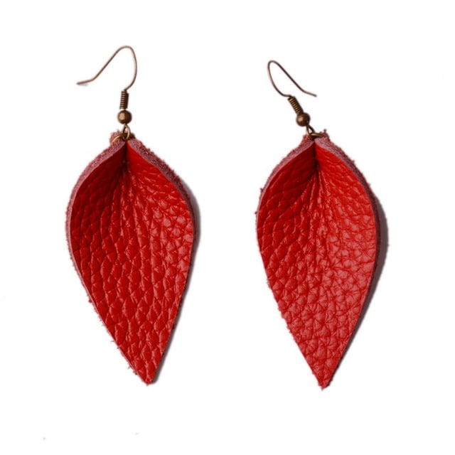 Spruced Roost Earrings red Colorful Teardrop Genuine Leather Earrings