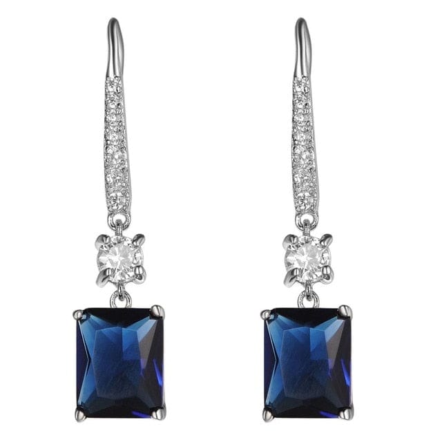 Spruced Roost Earrings Deep Blue CZ Gemstone Hoop Heart Earrings