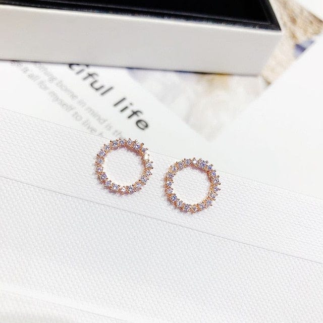 Ming Trendy Store Earrings Rose Gold Color Delicate CZ Circle Wreath Stud Earrings - 2 Colors