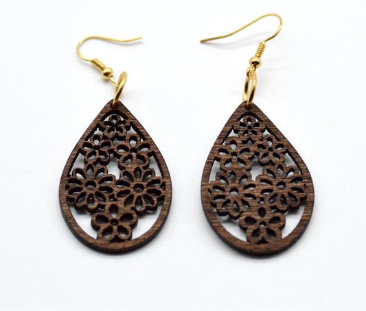 Spruced Roost Earrings Earring Drop Shaped Wood Floral Lasered Earrings 1 Pair