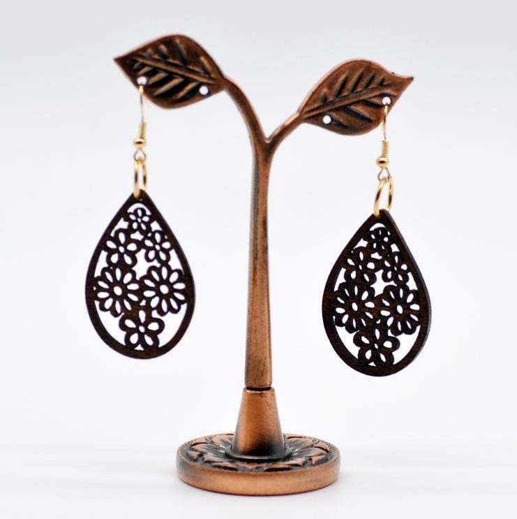 Spruced Roost Earrings Earring Drop Shaped Wood Floral Lasered Earrings 1 Pair