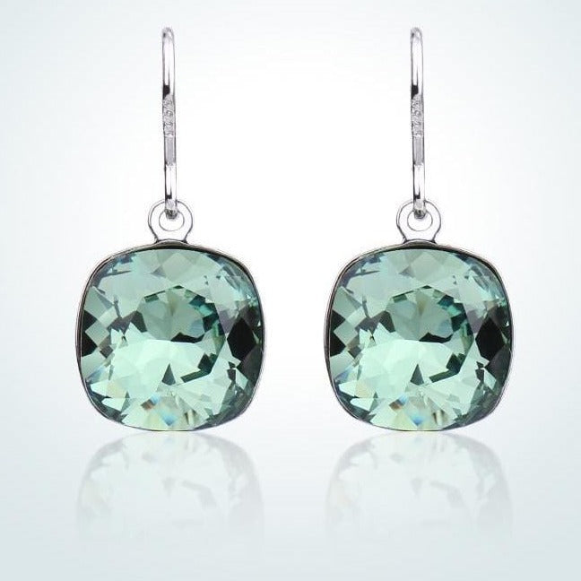 Spruced Roost Earrings Light Green Fine Swarovski Crystal Elegant Square Pendant Drop Earrings