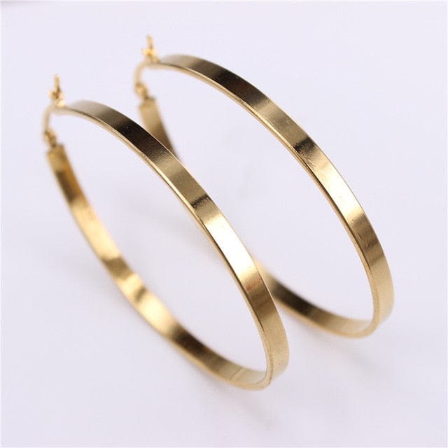 Spruced Roost Earrings gold color 60mm Flat Oval Smooth Hoop Earrings - 2 Colors - 3 Sizes
