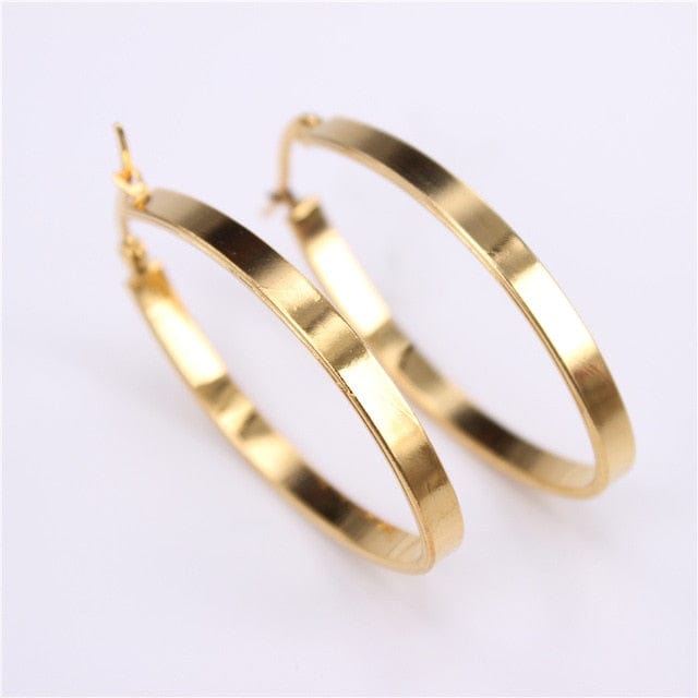 Spruced Roost Earrings gold color40mm Flat Oval Smooth Hoop Earrings - 2 Colors - 3 Sizes