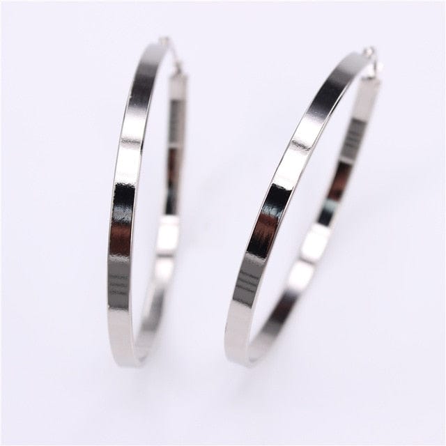 Spruced Roost Earrings silver color 60mm Flat Oval Smooth Hoop Earrings - 2 Colors - 3 Sizes