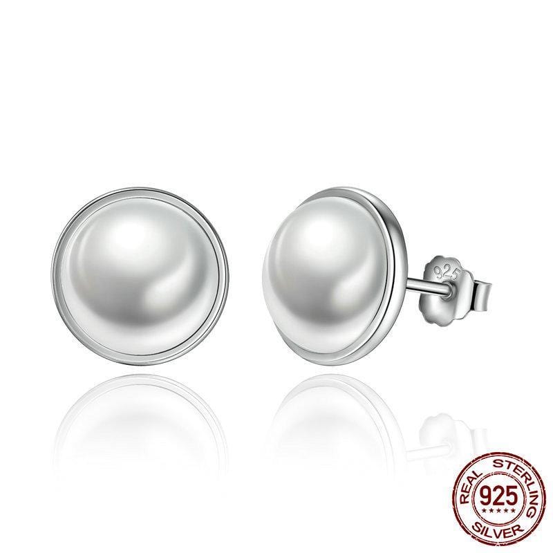 Spruced Roost Earrings Genuine Pearl Sterling Silver Elegant, Round White Stud Earrings