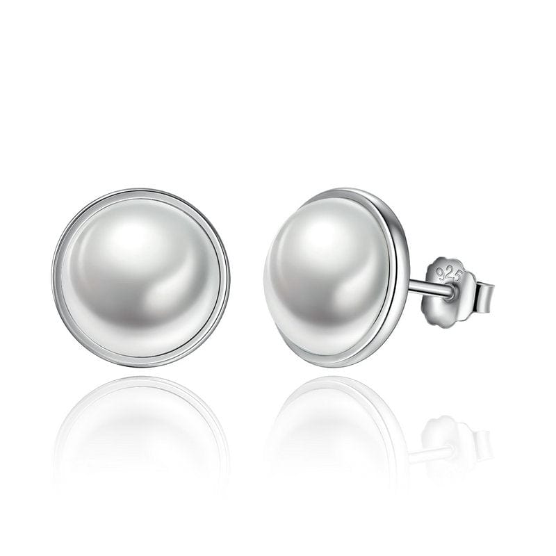 Spruced Roost Earrings Genuine Pearl Sterling Silver Elegant, Round White Stud Earrings