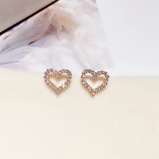 Ming Trendy Store Earrings Rose Gold Color Heart Micro Pave Earrings - 2 Colors