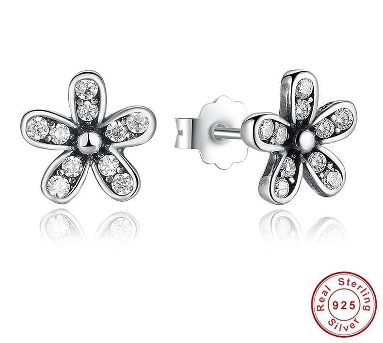 Spruced Roost Earrings Lovely .925 Sterling Silver Daisy Stud Earrings With Clear CZ setting