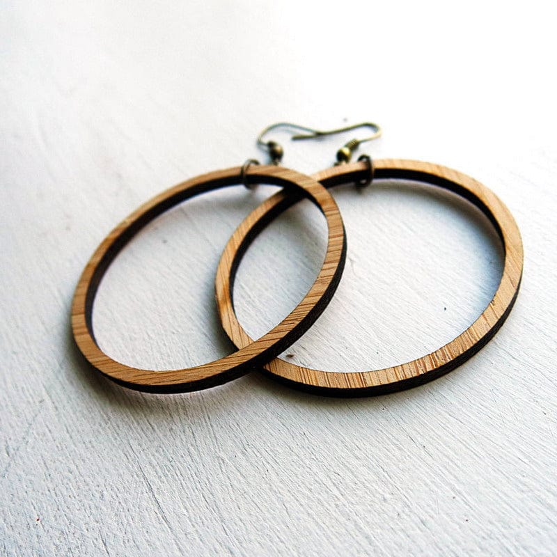 Spruced Roost Earrings Natural Round Wood Hoop Earrings