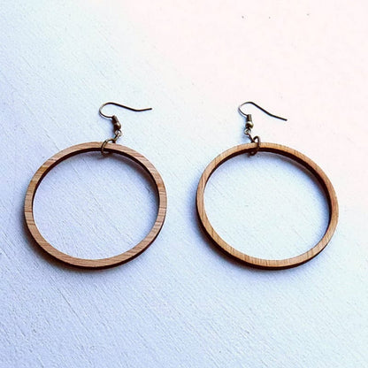 Spruced Roost Earrings Natural Round Wood Hoop Earrings