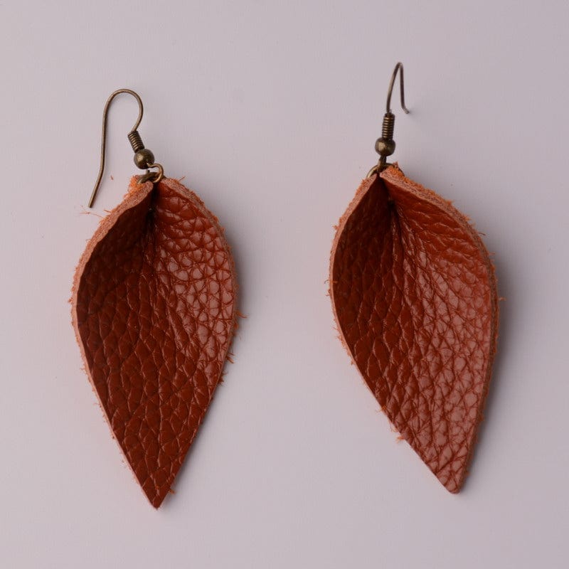 Spruced Roost Earrings Brown Neutral Teardrop Genuine Leather Earrings