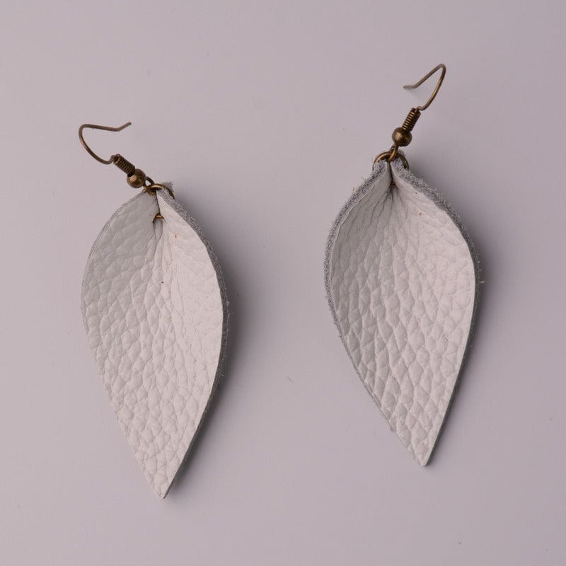 Spruced Roost Earrings White Neutral Teardrop Genuine Leather Earrings