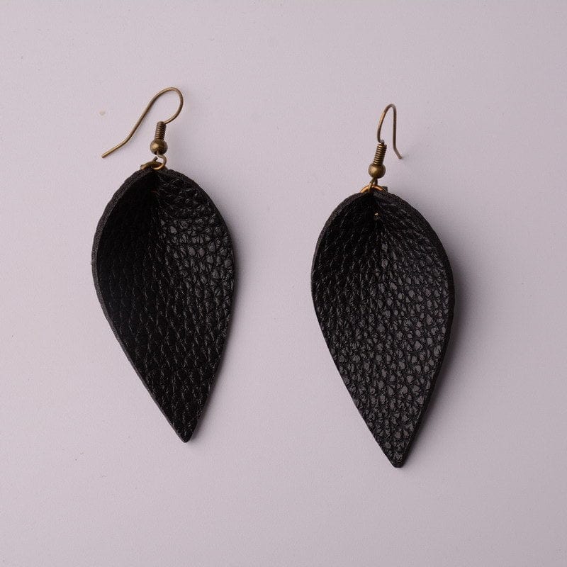 Spruced Roost Earrings Black Neutral Teardrop Genuine Leather Earrings
