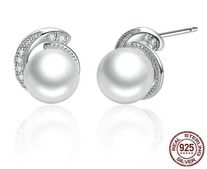Spruced Roost Earrings Pearl in Sterling Silver with pave Cubic Zirconia Earrings
