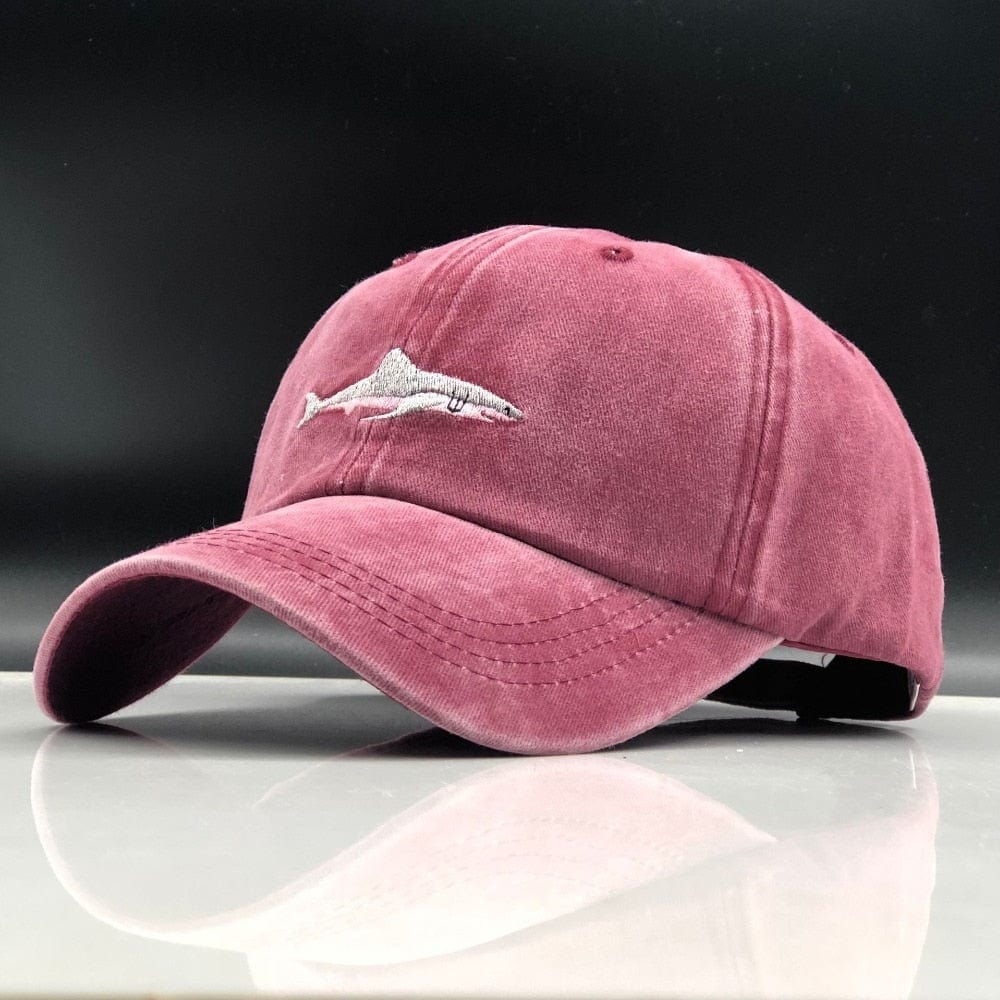 Spruced Roost Embroidered Shark Chambray Baseball Cap - Adjustable - 3 Colors