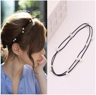 Spruced Roost Hair Accessories Faux Pearl Elastic Headband or Bracelet - Black/Pearl