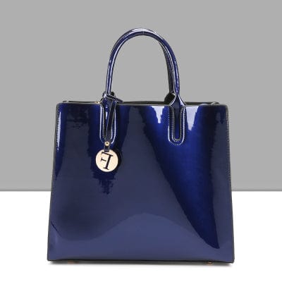 Spruced Roost Handbag Blue / (30cm<Max Length<50cm) Ashbury Solid Patent PU Lined Leather Handbag -  4 Colors