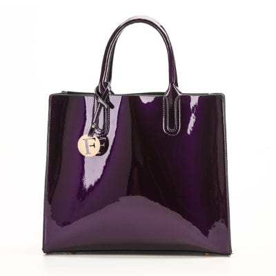 Spruced Roost Handbag Purple / (30cm<Max Length<50cm) Ashbury Solid Patent PU Lined Leather Handbag -  4 Colors