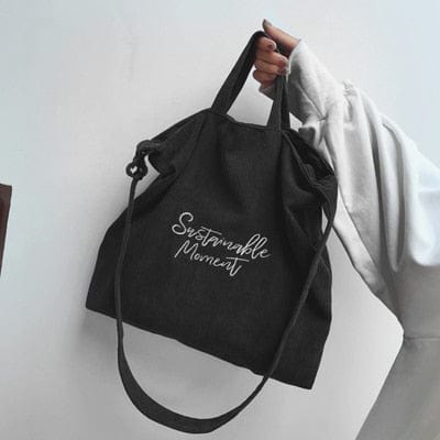 Spruced Roost Handbag Black Corduroy Canvas Tote Casual Shoulder Bag