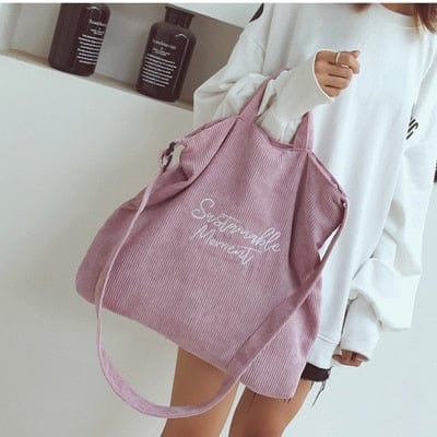 Spruced Roost Handbag Pink Corduroy Canvas Tote Casual Shoulder Bag