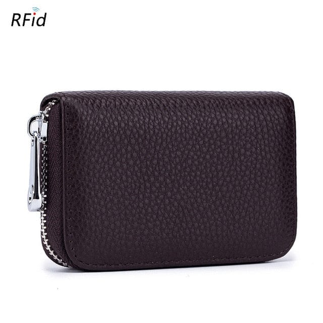 Spruced Roost Handbag Coffee RFID Secure Genuine Leather Card Holder Zip Wallet - 8 Colors