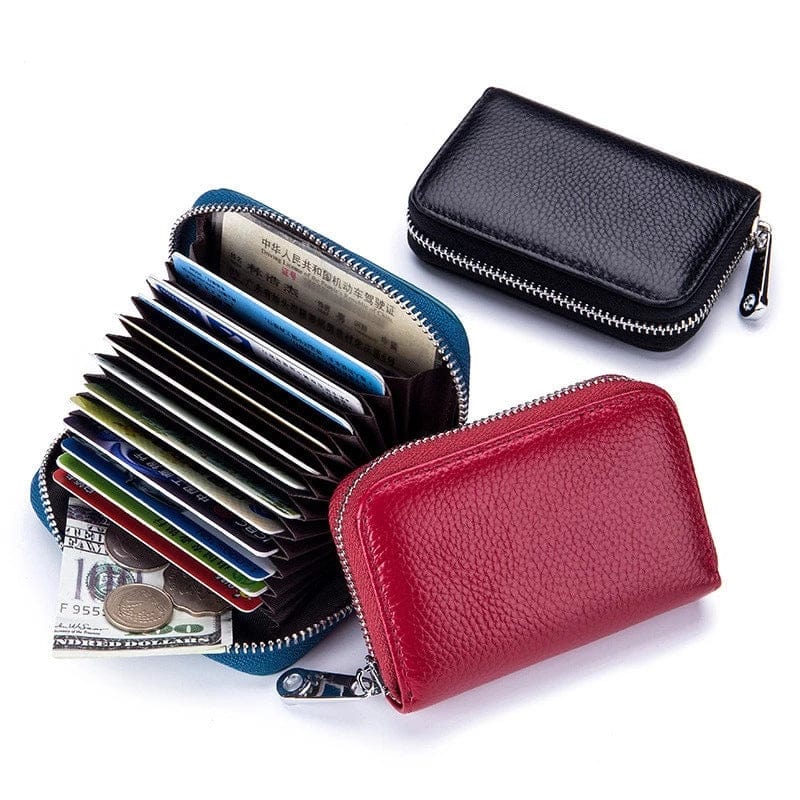 Genuine Leather Rfid Credit Card Holder With Zipper Leather Credit