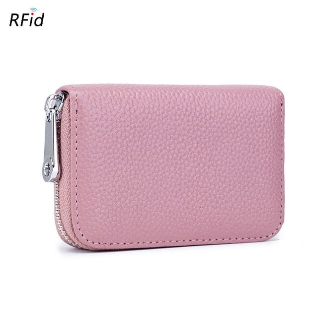 Spruced Roost Handbag Pink RFID Secure Genuine Leather Card Holder Zip Wallet - 8 Colors
