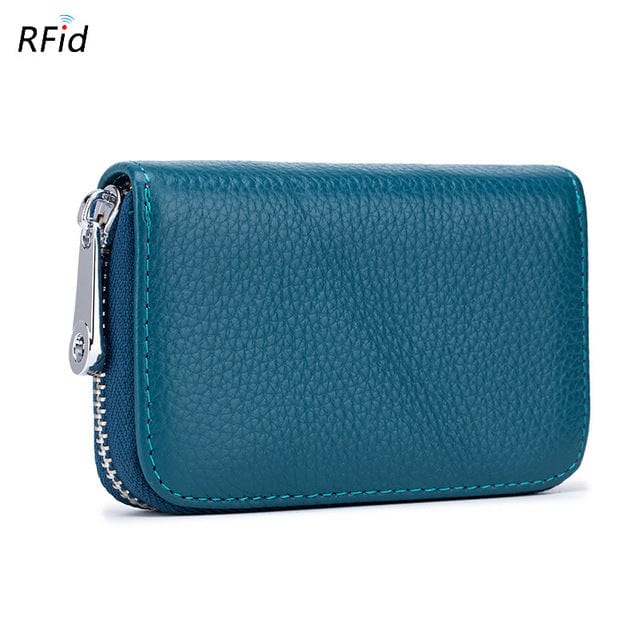 Spruced Roost Handbag Sea Blue RFID Secure Genuine Leather Card Holder Zip Wallet - 8 Colors