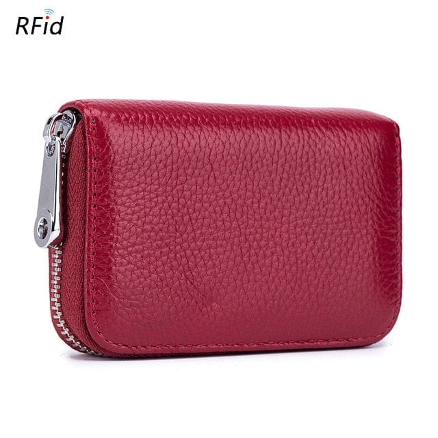 Spruced Roost Handbag Wine Red RFID Secure Genuine Leather Card Holder Zip Wallet - 8 Colors